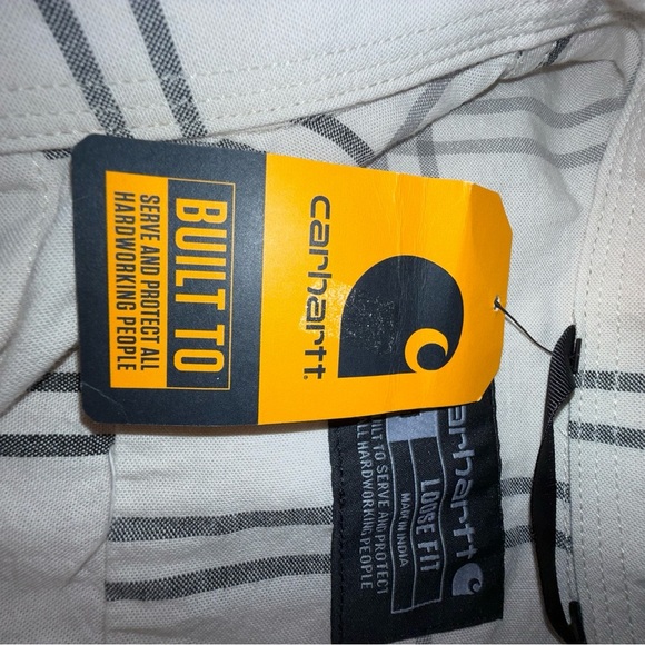 NWT Carhartt Men's off white shirt sleeve Plaid Button Down cotton Shirt Medium - Picture 5 of 13